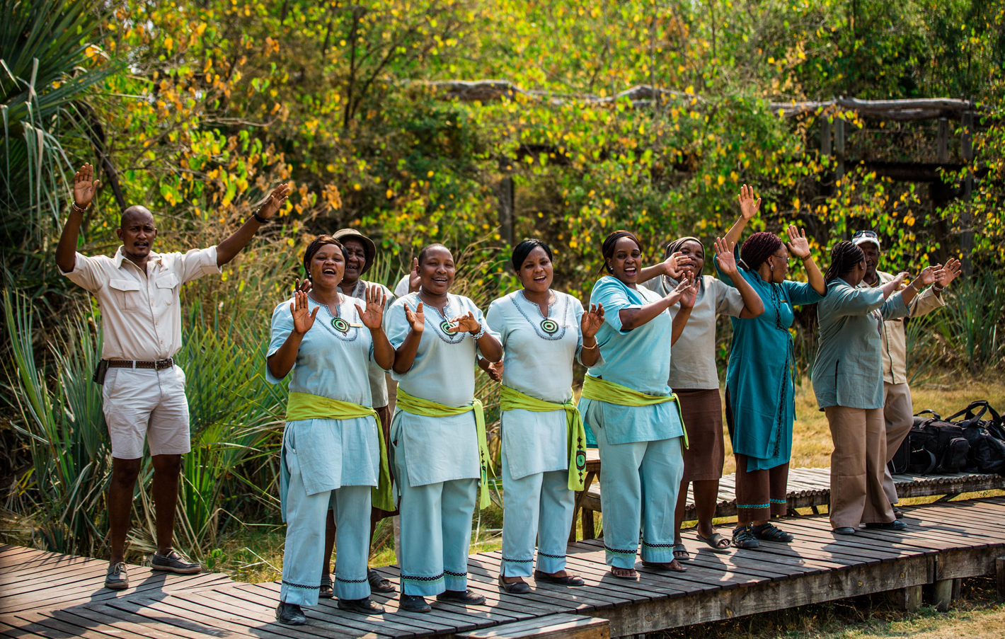 greeting-song-in-botswana Lodge staff in Botswana singing a traditional greeting song